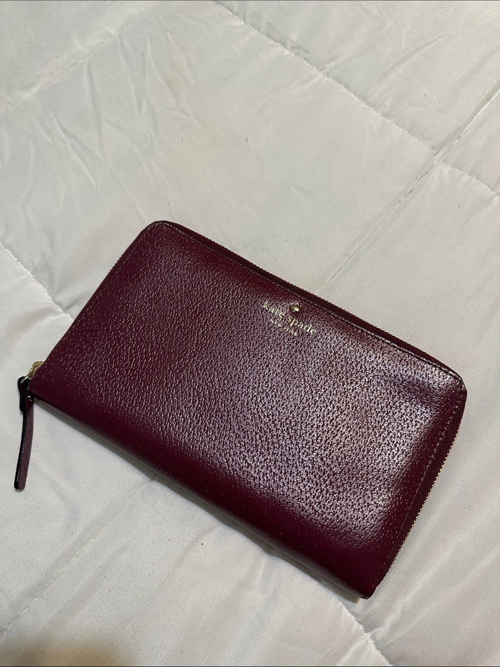 kate spade Wine Pebbled Leather Zip Around Wallet